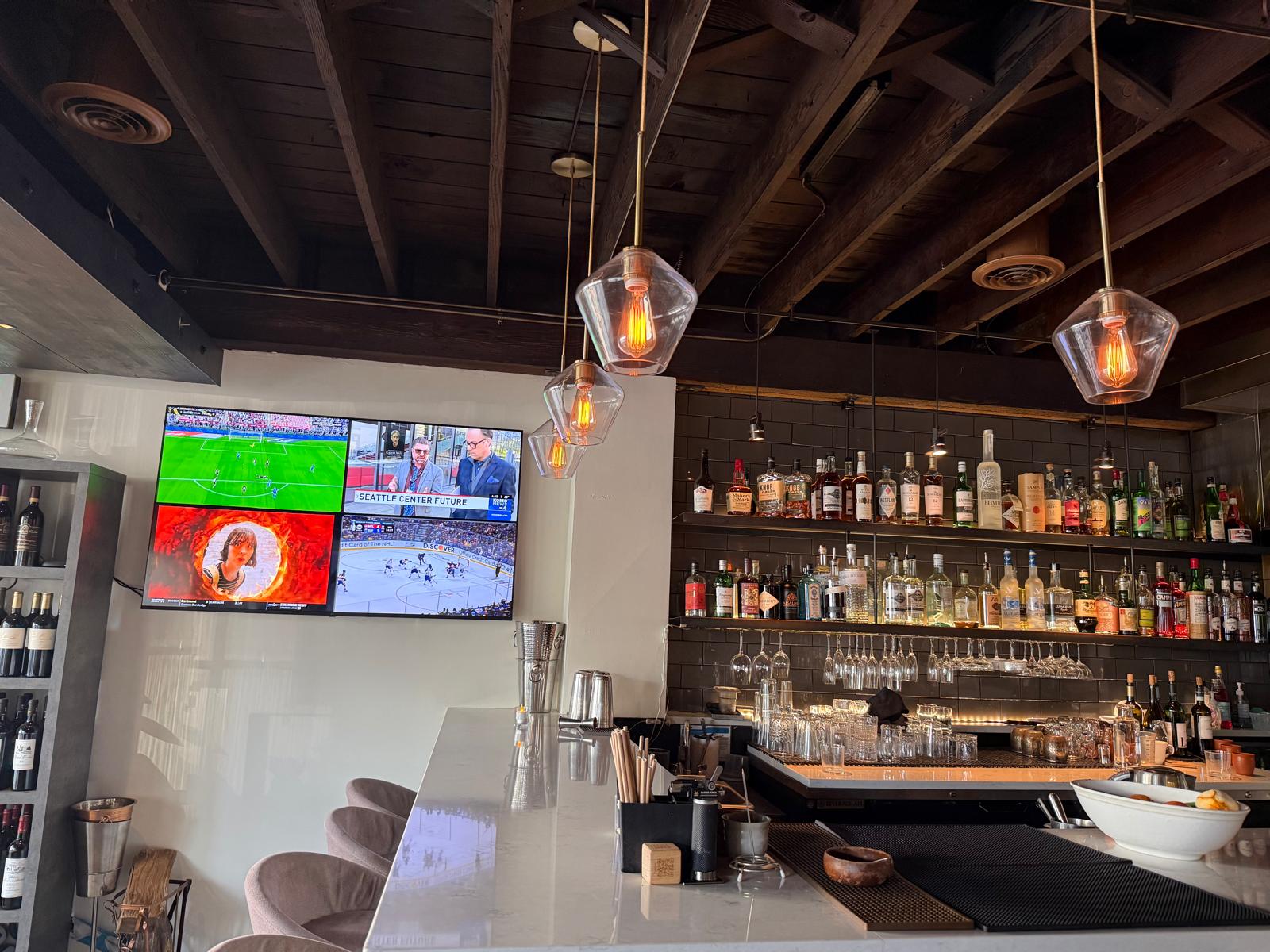 Bar stools and back-bar bottles