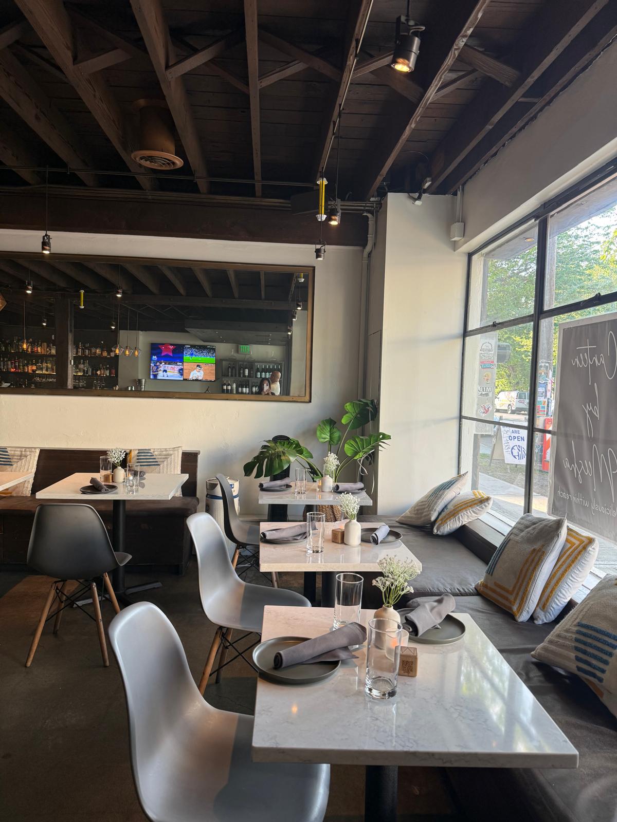 Front room with banquette and street view